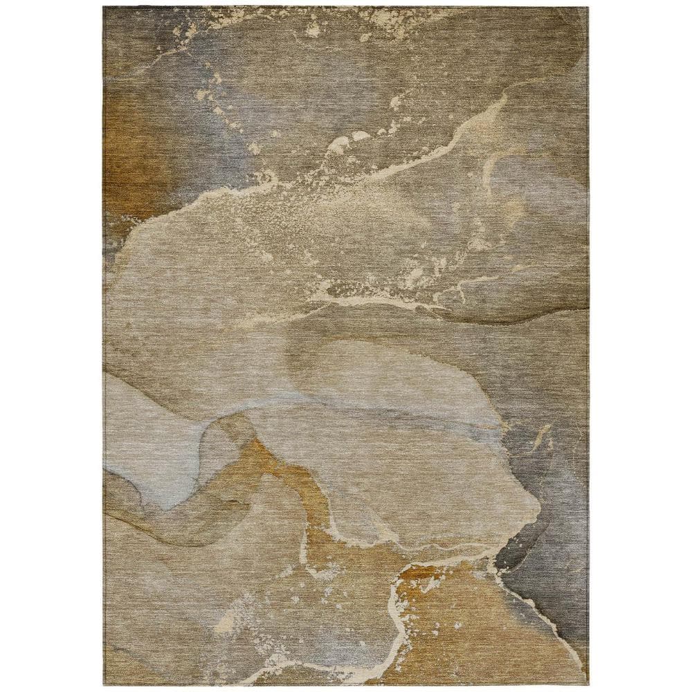 Brown Beige and Gold 3 ft. x 5 ft. Woven Abstract Polyester Rectangle Indoor/Outdoor Area Rug price history on PriceWatchPro