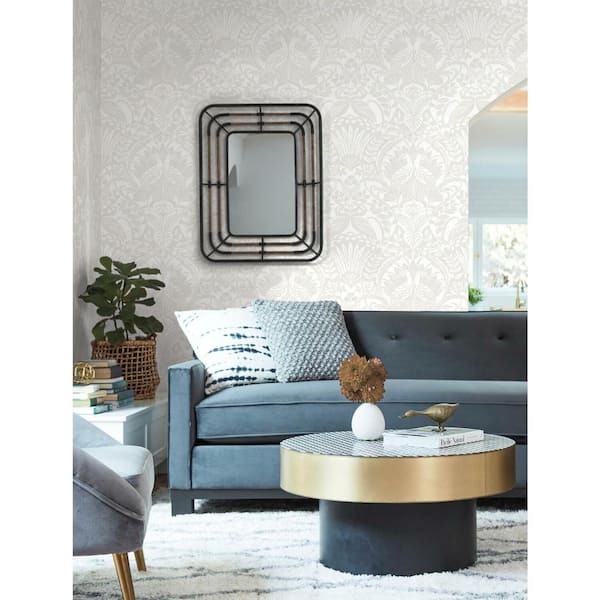 60.75 sq ft Neutral Egret Damask Pre-Pasted Wallpaper