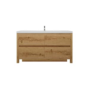 Louis 59 in. W x 20 in. D x 35 in. H Single Sink Freestanding Bath Vanity in Yellow Wood with White Acrylic Top