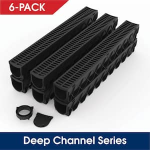 Storm Drain Series 5 in. W x 5.25 in. D x 39.4 in. L Channel Drain Kit with Black Grate (6-Pack)