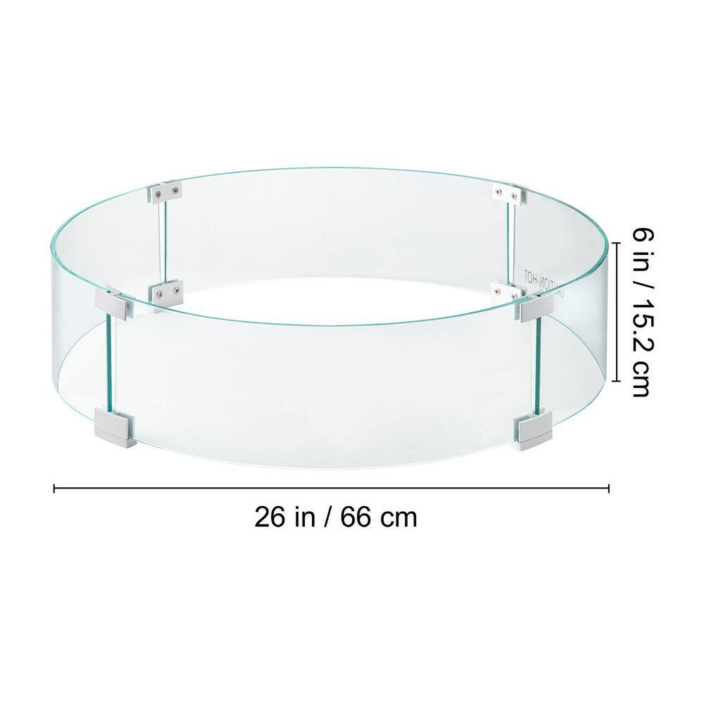 Clear Tempered Glass Round Fire Pit Wind Guard with Aluminum Feet