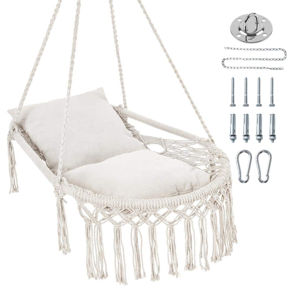 39 in. Polyester Cotton Macrame Hanging Hammock Chair with 2 Removable Cushions and 330 lb. Capacity, Beige price history on PriceWatchPro