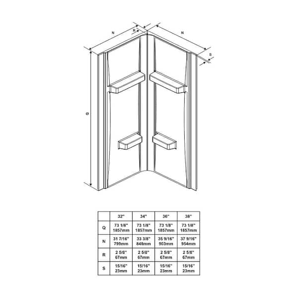 Glacier Bay Shower Stall Kit 34 in. x 76.40 in. Corner Drain Satin Nickel White GBSH133