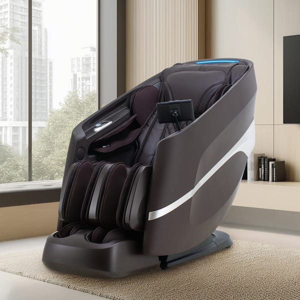 Arcadia Series Brown Faux Leather Reclining 3D Massage Chair with Closed Toe Foot Rollers and Touchscreen Control