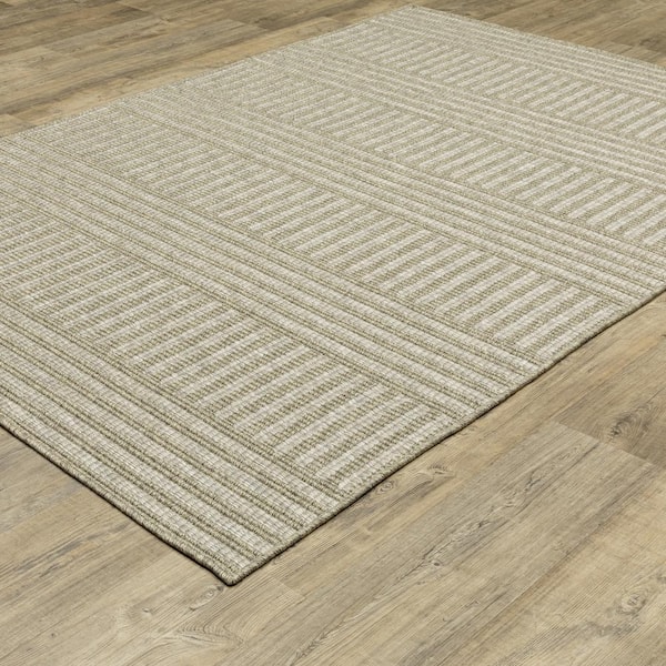 Thrasher Beige 10 ft. x 13 ft. Geometric Varied Stripe Polypropylene Indoor/Outdoor Area Rug