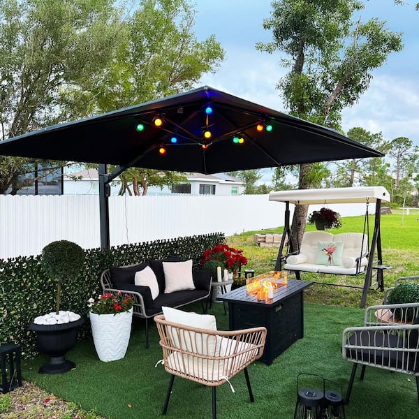 9 ft. x 12 ft. Large Outdoor Aluminum Cantilever 360-Degree Rotation Patio Umbrella with Base, Gray