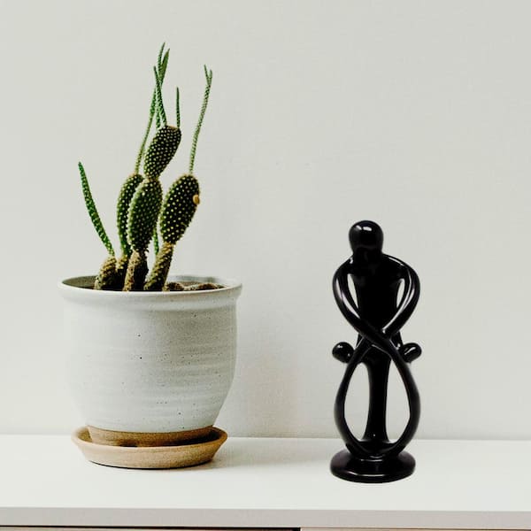 Global Crafts Soapstone Family Sculpture: Ebony, 1 Parents 2 Children 8 inch