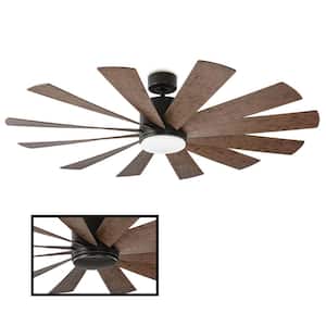 Windflower 60 in. Smart Indoor/Outdoor 12-Blade Ceiling Fan Matte Black Distressed Koa with 3000K LED and Remote Control