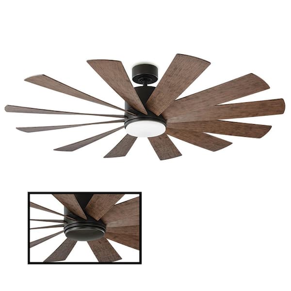 Windflower 60 in. Smart Indoor/Outdoor Matte Black/Koa 12-Blade Ceiling Fan Soft White Integrated LED +Wall Control