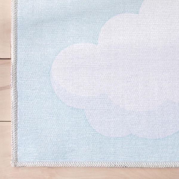 Cloud 9 Modern Kids Light Blue 3 ft. 3 in. x 5 ft. Machine Washable Flat-Weave Area Rug