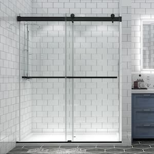 60 in. W x 74 in. H Sliding Framless Shower Door in Stainless Black with 5/16 in. (8 mm) Clear Glass