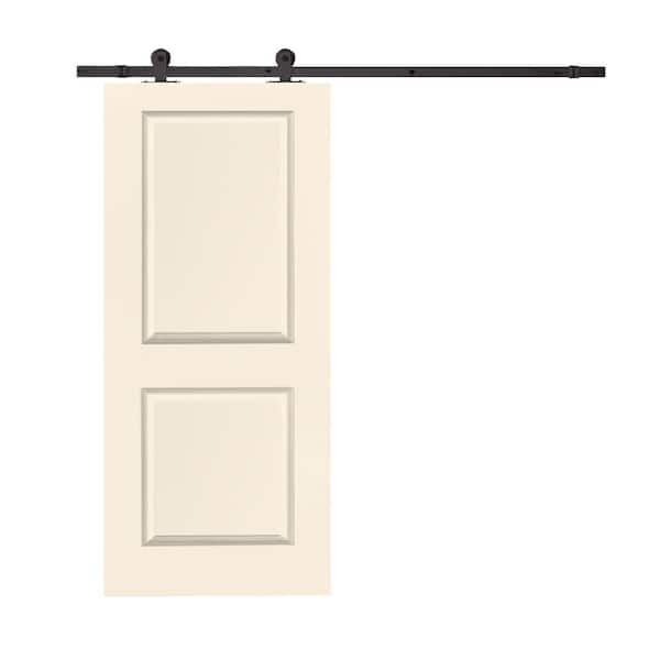 CALHOME 30 in. x 80 in. Beige Stained Composite MDF 2-Panel Interior Sliding Barn Door with Hardware Kit