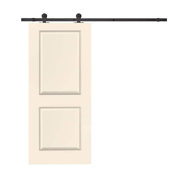 36 in. x 80 in. Beige Stained Composite MDF 2-Panel Interior Sliding Barn Door with Hardware Kit