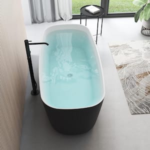 Minimalist 59 in. Acrylic Freestanding Flatbottom Bathtub Gracefully Shaped Not Whirlpool Soaking Bathtub in Matte Black