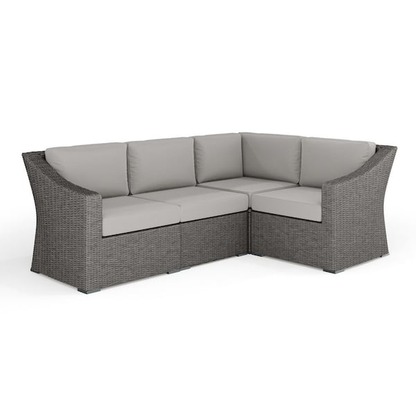 Bedford Gray 4-Piece Rattan Wicker Patio Conversation Sectional Seating Set