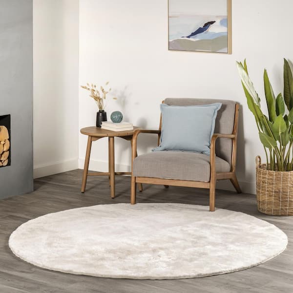 Loni Solid Machine Washable Shag White 4 ft. x 4 ft. Area Rug