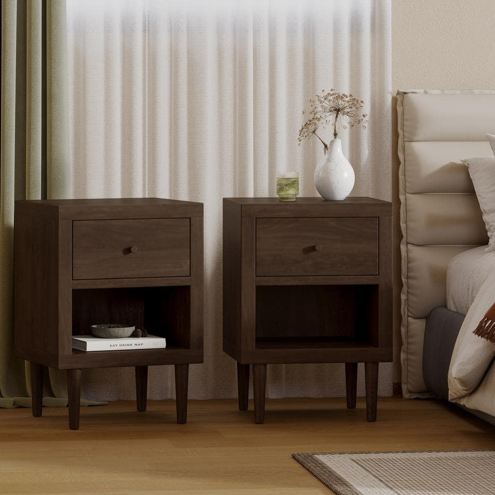 Fairhall 1-Drawer Walnut Set of 2-Nightstand