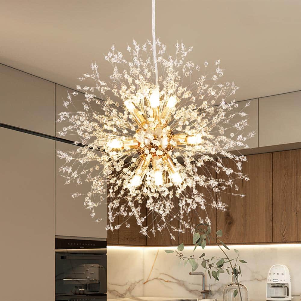 19.69 in. 9-Light Gold Crystal Dandelion Chandelier, Adjustable Firework Pendant Light for Kitchen Island Living Room price history on PriceWatchPro