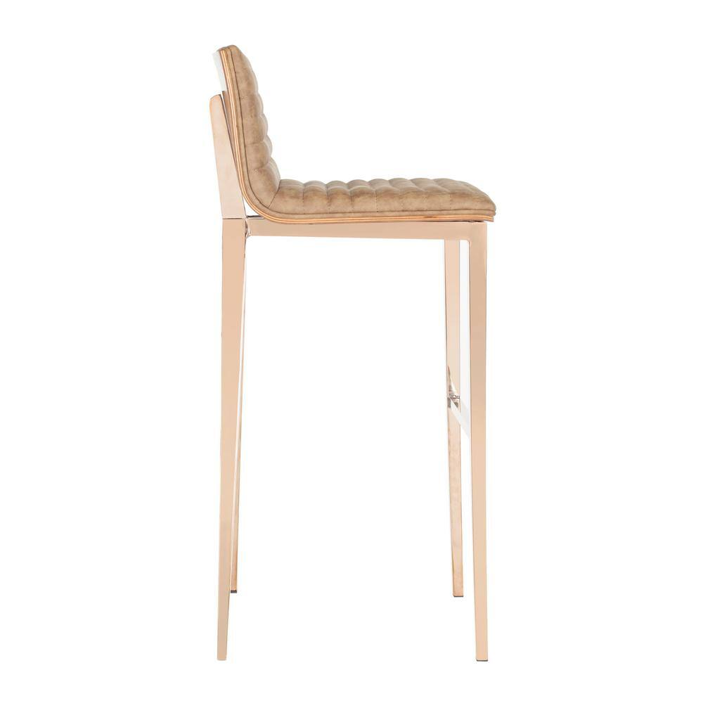 Brown Faux Leather and Copper Metal Bar Stool