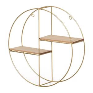 Elegant 2-Tier Decorative Floating Silhouette Wall Shelf Metal and Wood, Gold 15 in. W x 4 in. D