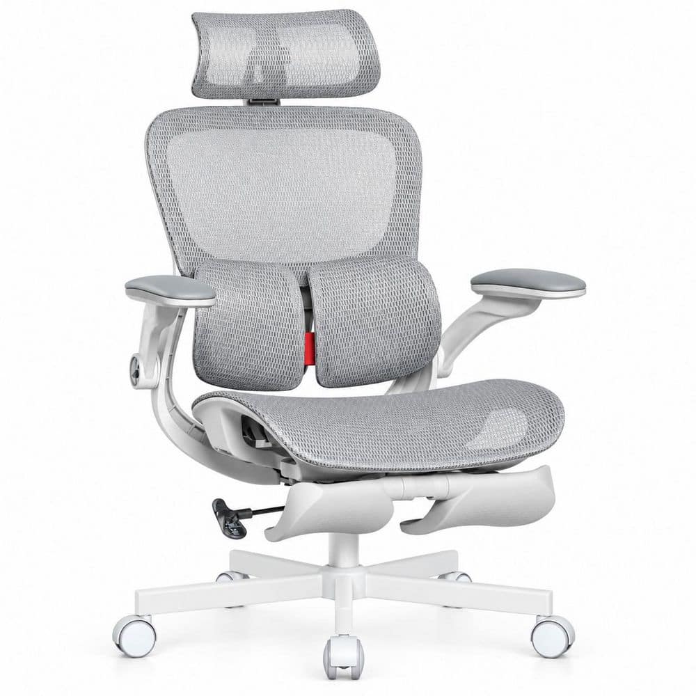 High Back Mesh Seat Ergonomic Executive Chair with Dynamic Dual Lumbar, 90-135° Recline & Footrest in Gray with 4D Arms