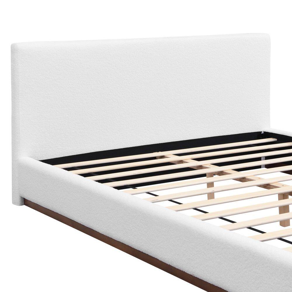 Penn White Boucle Fabric Upholstered Solid Wood Frame Queen Size Platform Bed with Headboard - thumbnail 7