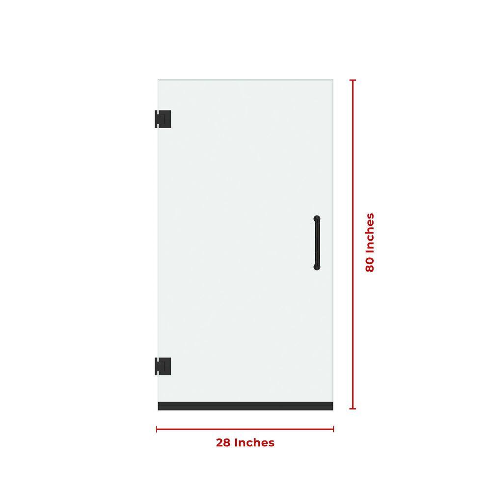 28" x 80" Frameless Clear Glass Pivot Shower Door with Matte Black Hardware