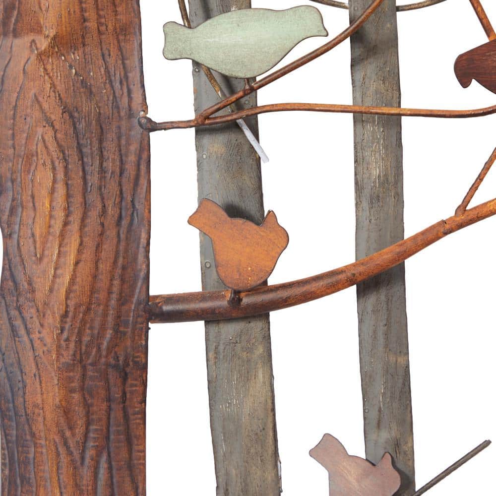 Multi Colored Metal Bird and Tree Wall Sculpture, 39" x 27"