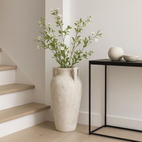 25.5 in. White Paper Mache Handle Decorative Vase