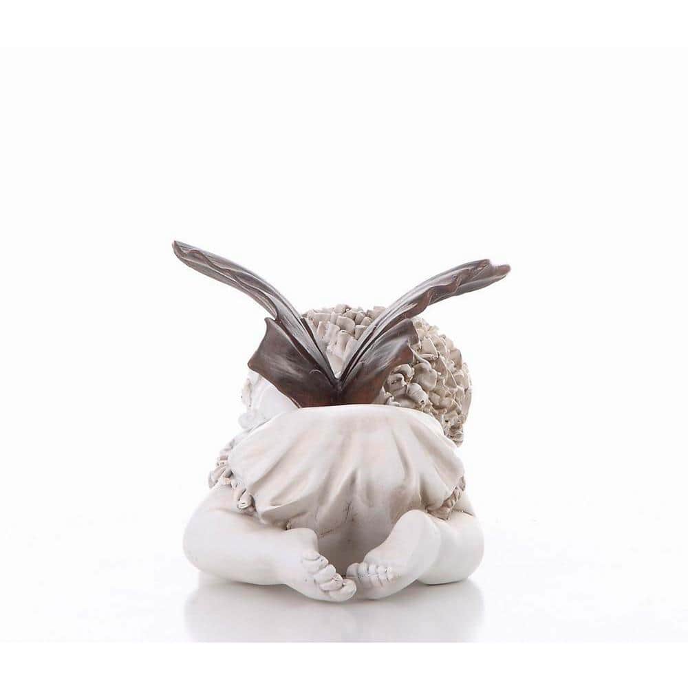 Creamy White Resin Baby Fairy Statue with Dark Wings