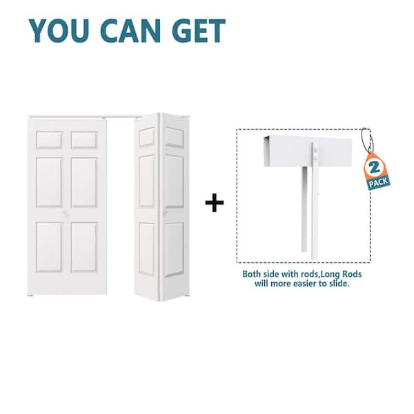 60 in. x 80 in. 6-Panel White Textured Hollow Core MDF Composite Double Bi-fold Doors with Locks and Hardware Sets