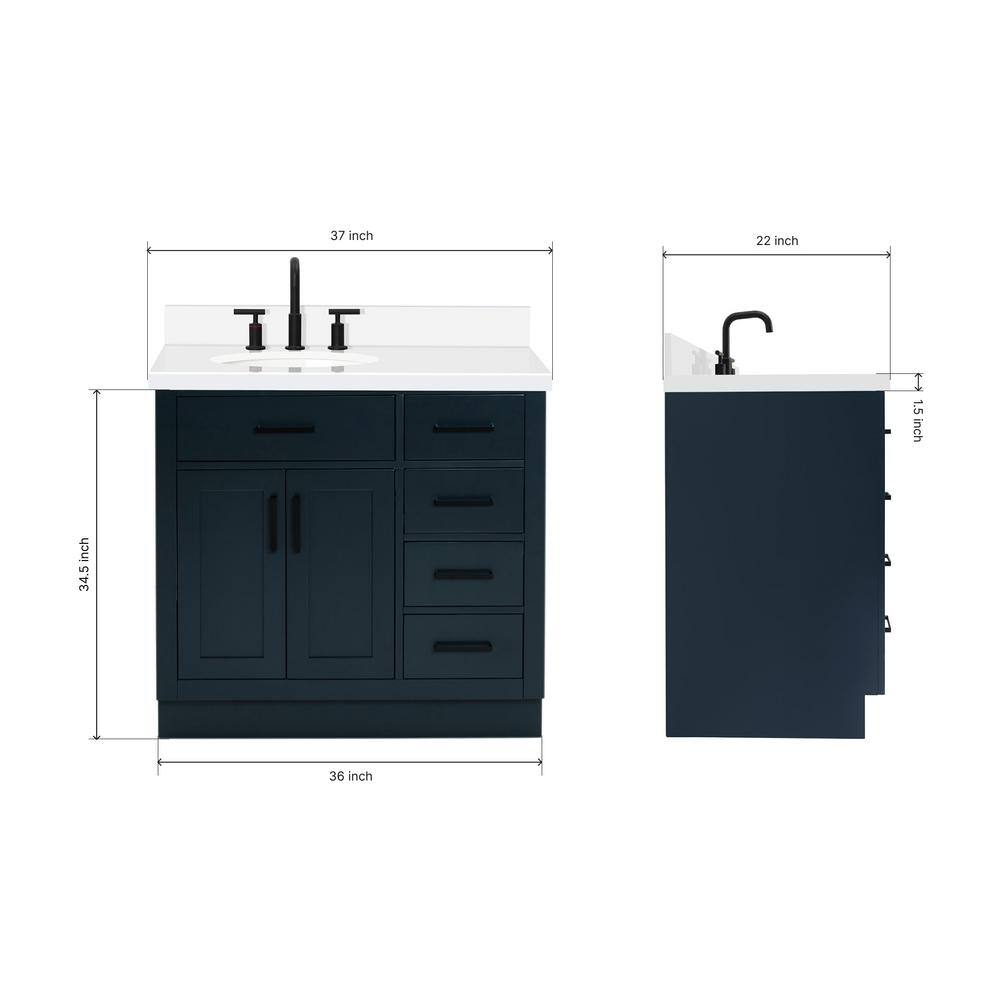 Midnight Blue Hardwood Single Basin Vanity with Quartz Top