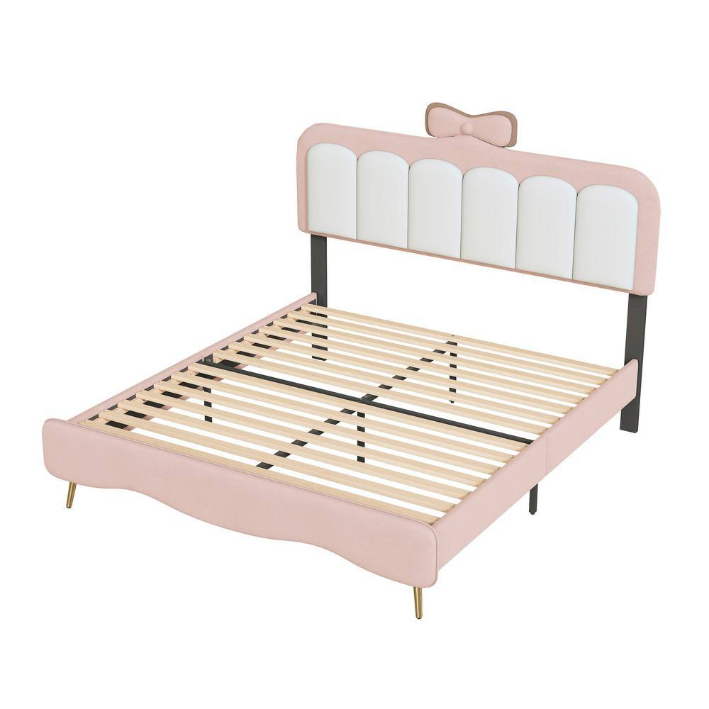 Harper & Bright Designs White and Pink Full Size Velvet Platform Bed ...