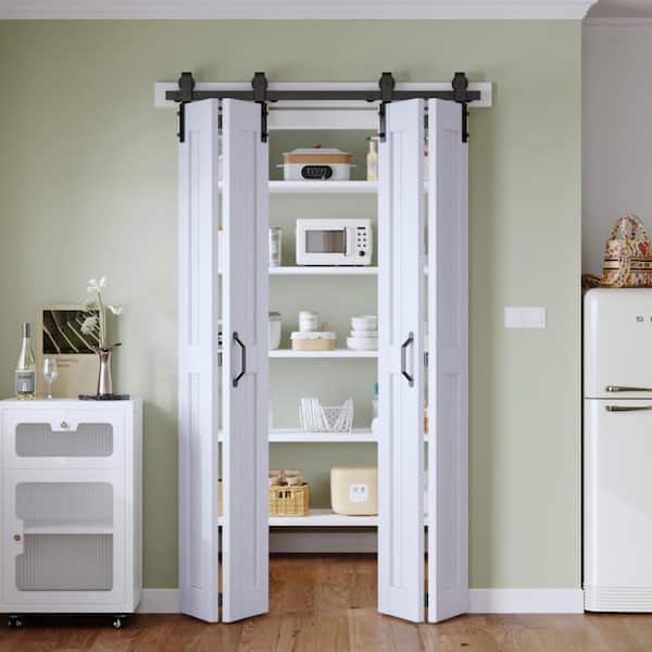 48 in. x 84 in. (Double 24 in. Bifold Doors) Solid Core White Finished MDF Wood Bi-Fold Door with Hardware Kit