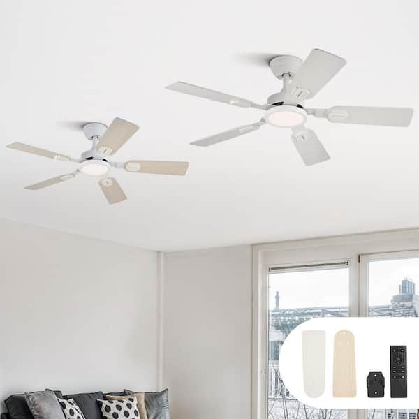 2-Pack 42 in. Integrated LED Indoor Matte White Standard Downrod Mount Ceiling Fan with Light Kit and Remote Control