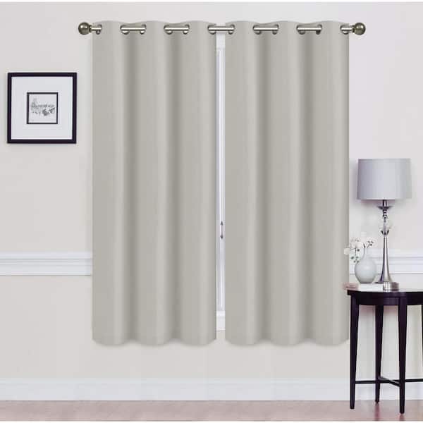 J&V TEXTILES Madonna Silver Solid Polyester Thermal 76 in. W x 63 in. L Grommet Blackout Curtain Panel (Set of 2)