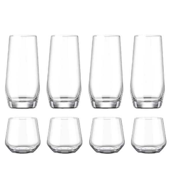 18 oz. Tall Glass Cups and 13 oz. Short Stemless Wine Glasses Drinking Glasses Set (Set of 8), Highball Glasses