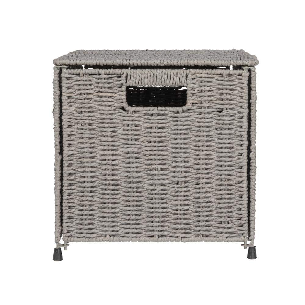 Gray Handwoven Paper Rope Storage Chest with Hinged Lid and Handles