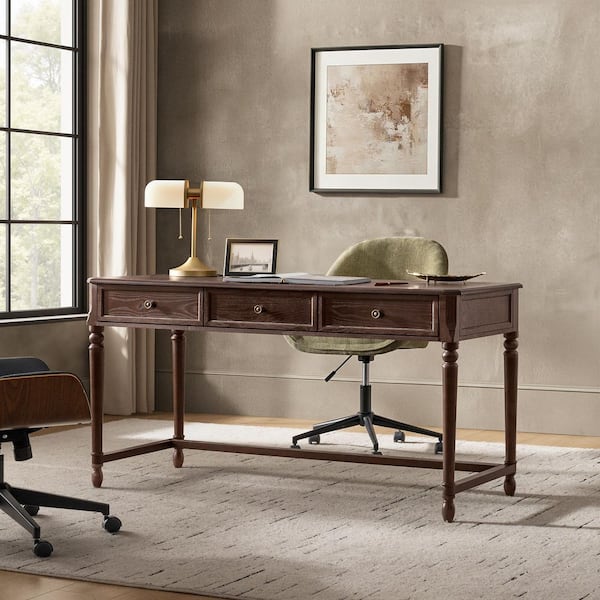 Evadne 60 in. Rectangular Auburn 3-Drawer Desk with Cable Management