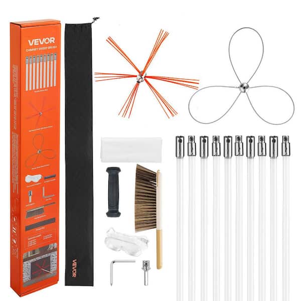 Chimney Sweep Kit, 33 ft. Maximum Length Chimney Brush, with Dual Brush Heads, Brush & Goggles, Fireplace Cleaning Tool