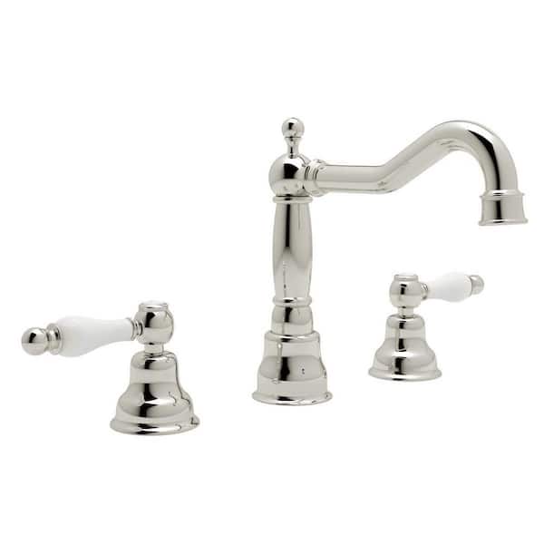 Arcana 8 in. Widespread Bathroom Sink Faucet with Drain in Polished Nickel