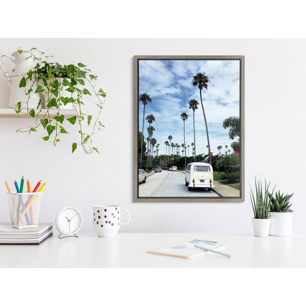 La Jolla Commute Coastal Palm Tree Canvas Art in Gray Frame
