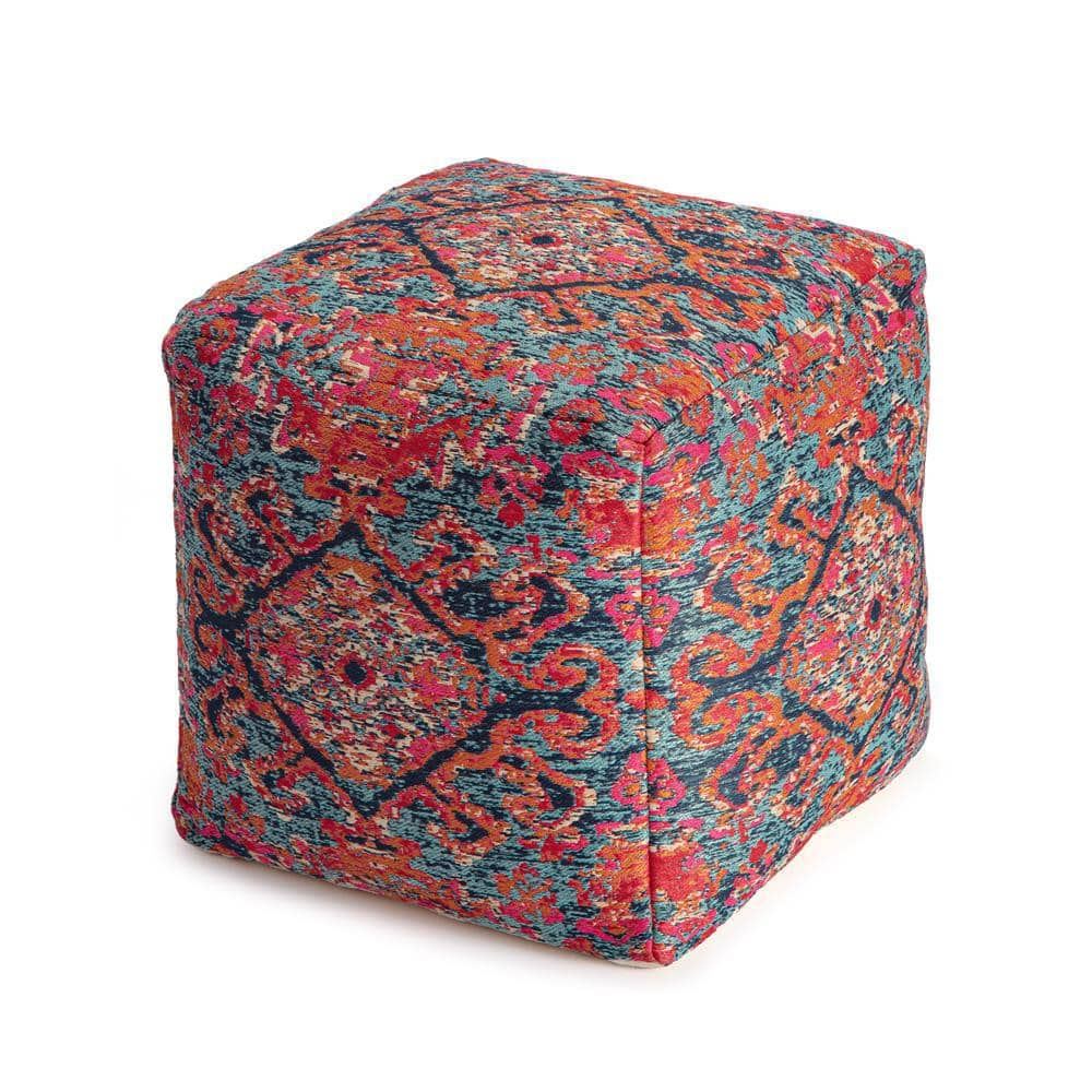 Anji Mountain Tofino Red 20 in. x 20 in. x 20 in. Multicolor Pouf ...