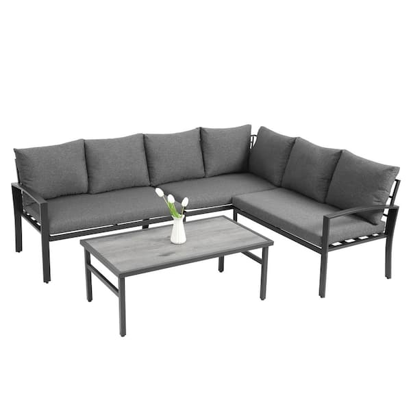 ITOPFOX Outdoor Conversation Set 4 -Piece Metal Patio Conversation Set with Water Resistant Dark Gray Cushions and Coffee Table
