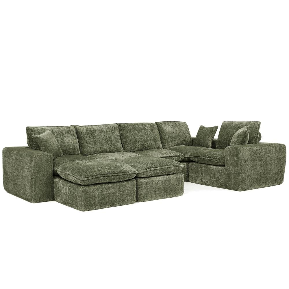 107 in. Square Arm 7-piece Boucle Modular Sectional Sofa with Moveable Ottomans in Green durable construction price history on PriceWatchPro