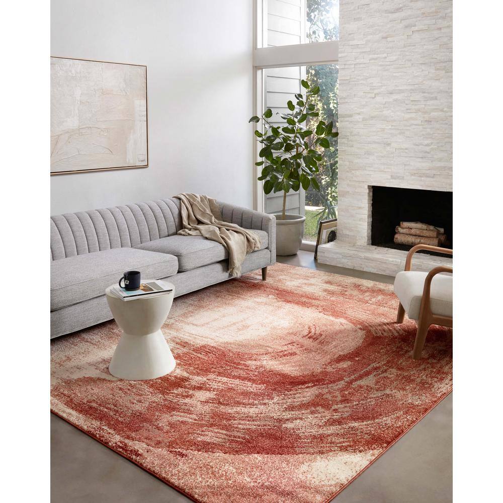 Abstract Red Spice 6'7" x 9'3" Modern Synthetic Area Rug