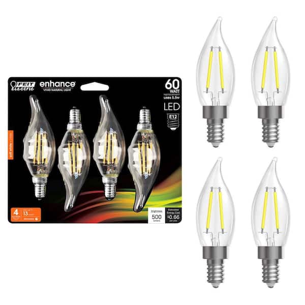 60-Watt Equivalent BA10 E12 Candelabra Dimmable Filament CEC Clear Chandelier LED Light Bulb, Soft White 2700K (4-Pack)