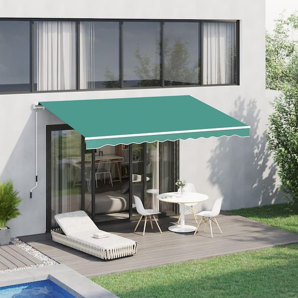 Unbranded 10 ft. x 8 ft. Aluminum Frame Retractable Patio Awning Sunshade with Manual Crank Handle for Deck, Balcony, Patio, Green