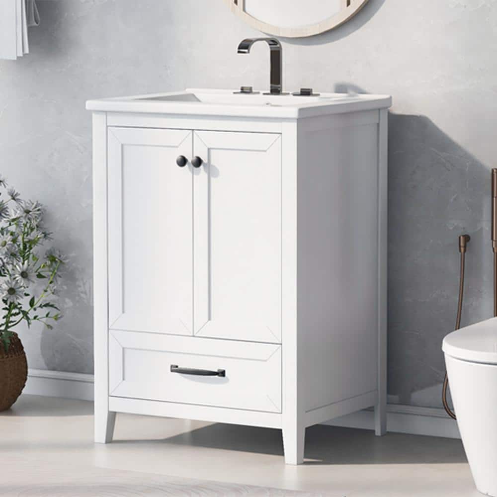 24 in. W x 18 in. D x 35 in. H Single Sink Freestanding Bath Vanity in Whit