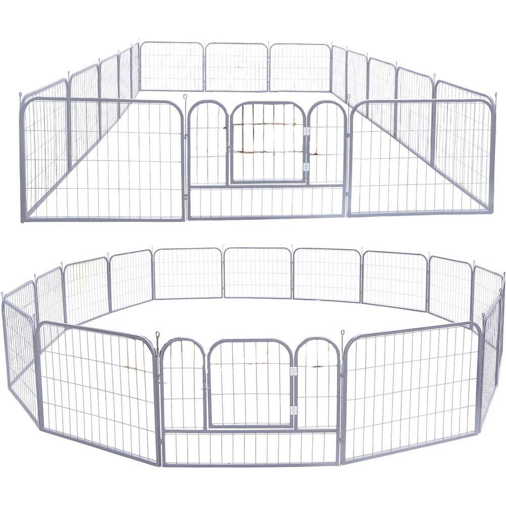 FUFU&GAGA 24 in. H Silver Dog Playpen, Portable Dog Fence with Door